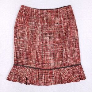 Maggy London Tweed Skirt 12 Ruffle Hem‎ Silk Blend Red Brown Y2K Professional